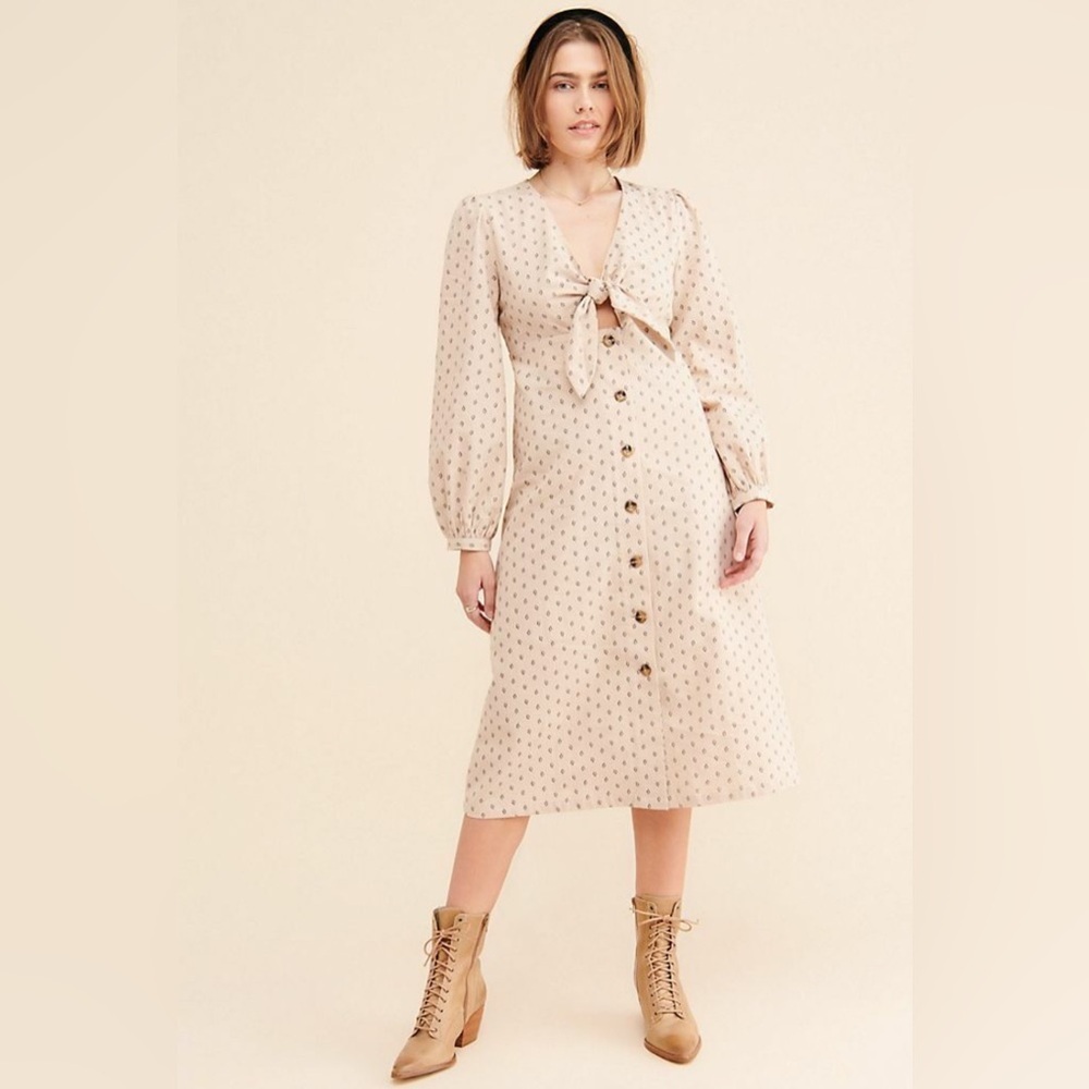 ENGLISH FACTORY FRONT KNOT BUTTON MIDI DRESS- SIZE MEDIUM